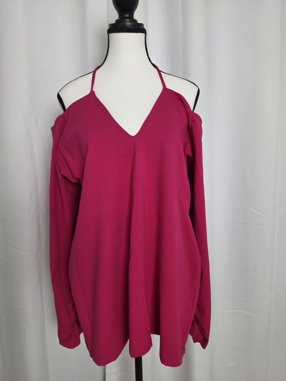 ASOS Cold-Shoulder V-Neck Top in Fuchsia Pink
